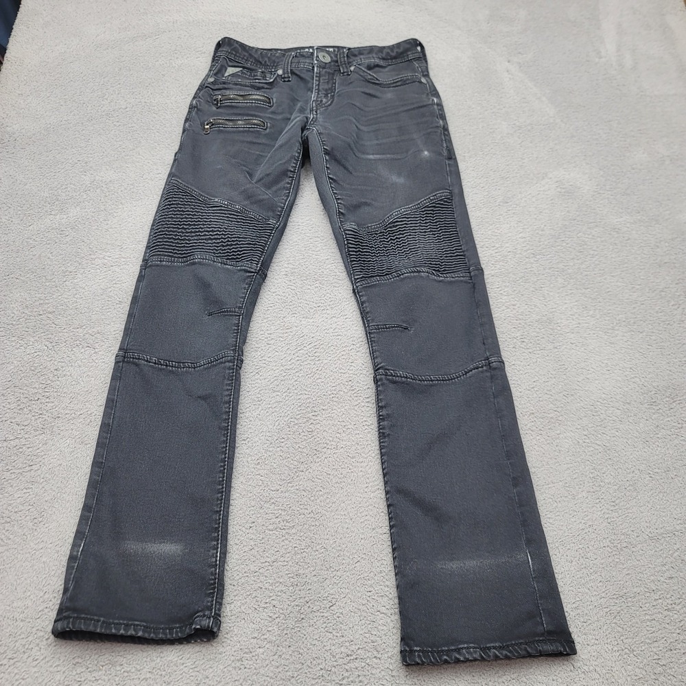 Salvage Mens 28X30 Black Havoc Straight Slim Fit Pieced Moto Biker Jeans Buckle